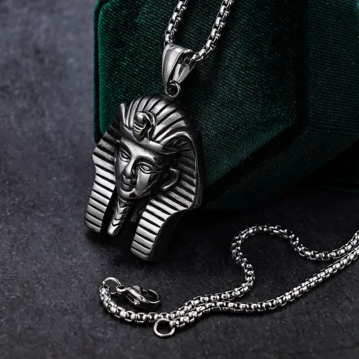 Ancient Egyptian Serpent Pendant – Snake-Body Pharaoh Head Stainless Steel Amulet Necklace, Mythical Jewelry Wholesale