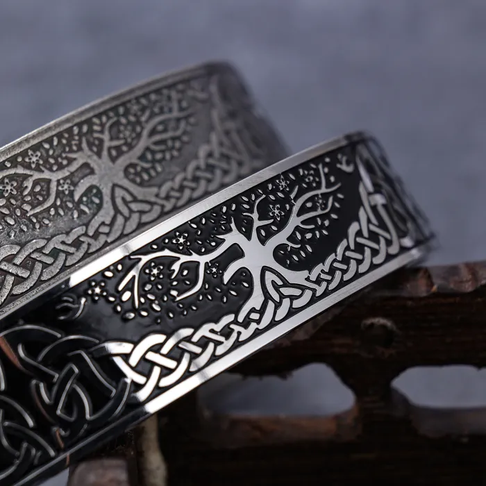 Tree of Life Cuff Bracelet – Open-Ended Stainless Steel Mesh Bangle, Nature Symbol Titanium Jewelry Wholesale