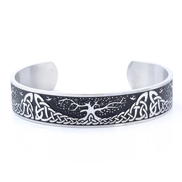 Tree of Life Cuff Bracelet – Open-Ended Stainless Steel Mesh Bangle, Nature Symbol Titanium Jewelry Wholesale