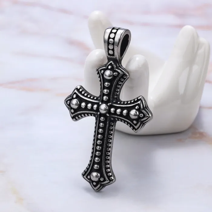 Textured Cross Pendant – Grit-Finish Stainless Steel Gothic Necklace, Wholesale & Drop Shipping Available