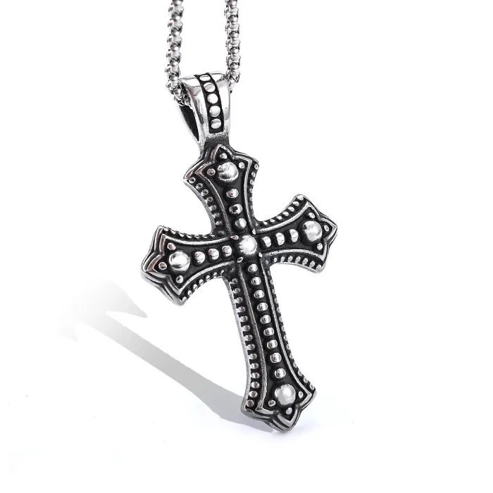 Textured Cross Pendant – Grit-Finish Stainless Steel Gothic Necklace, Wholesale & Drop Shipping Available
