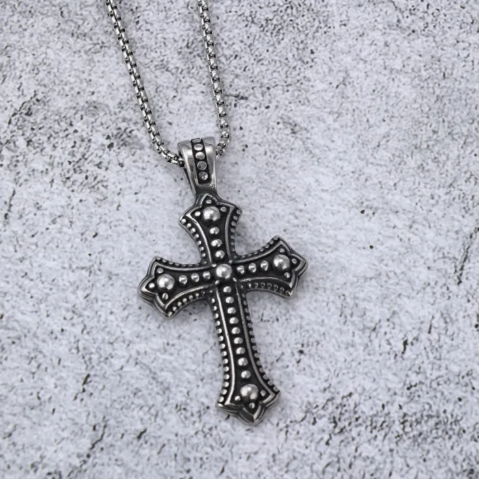 Textured Cross Pendant – Grit-Finish Stainless Steel Gothic Necklace, Wholesale & Drop Shipping Available