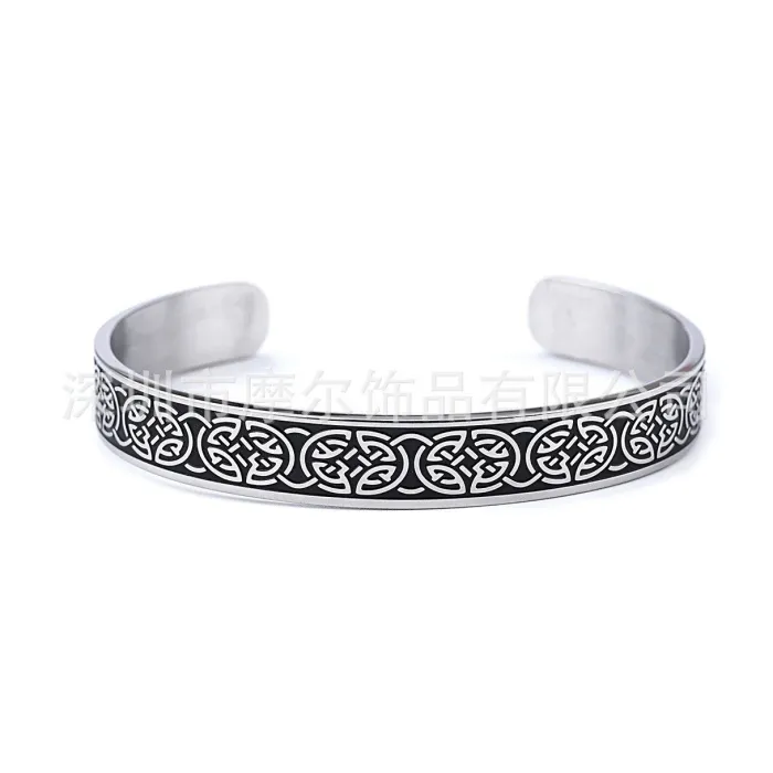 Viking Cuff Bracelet – Open-Ended Stainless Steel British-Inspired Norse Bangle, Artistic Men’s Jewelry Wholesale