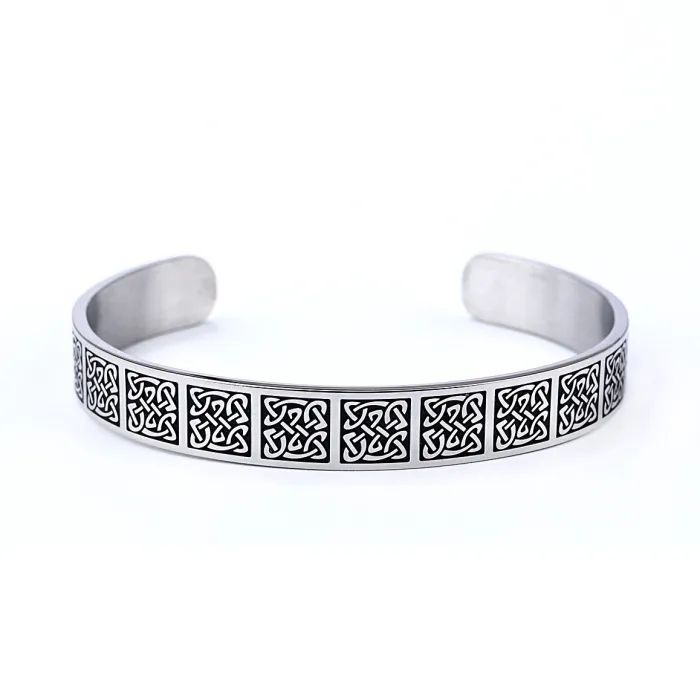 Viking Cuff Bracelet – Open-Ended Stainless Steel British-Inspired Norse Bangle, Artistic Men’s Jewelry Wholesale