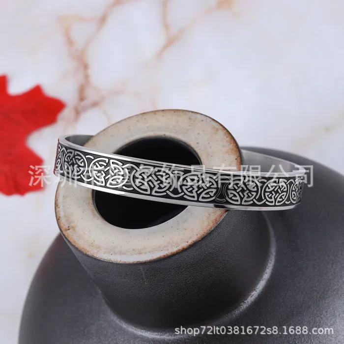Viking Cuff Bracelet – Open-Ended Stainless Steel British-Inspired Norse Bangle, Artistic Men’s Jewelry Wholesale
