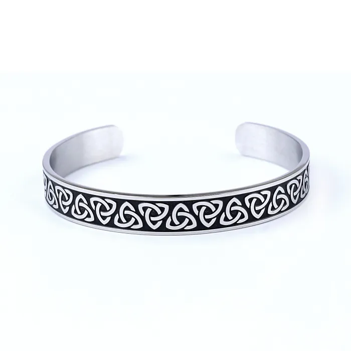 Viking Cuff Bracelet – Open-Ended Stainless Steel British-Inspired Norse Bangle, Artistic Men’s Jewelry Wholesale