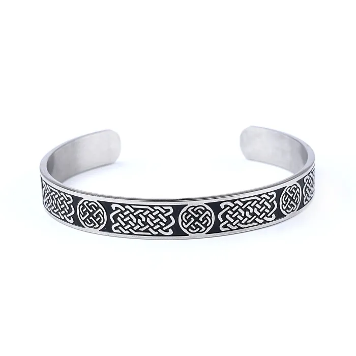 Viking Cuff Bracelet – Open-Ended Stainless Steel British-Inspired Norse Bangle, Artistic Men’s Jewelry Wholesale