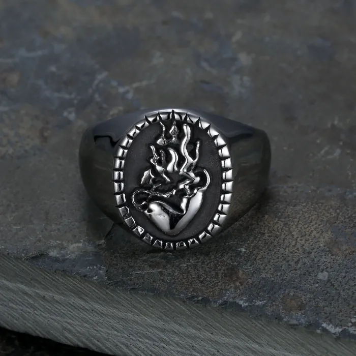 Sacred Heart Flame Ring – Unisex Titanium Steel Heartfire Symbol Band, Gothic Religious Style Jewelry Wholesale