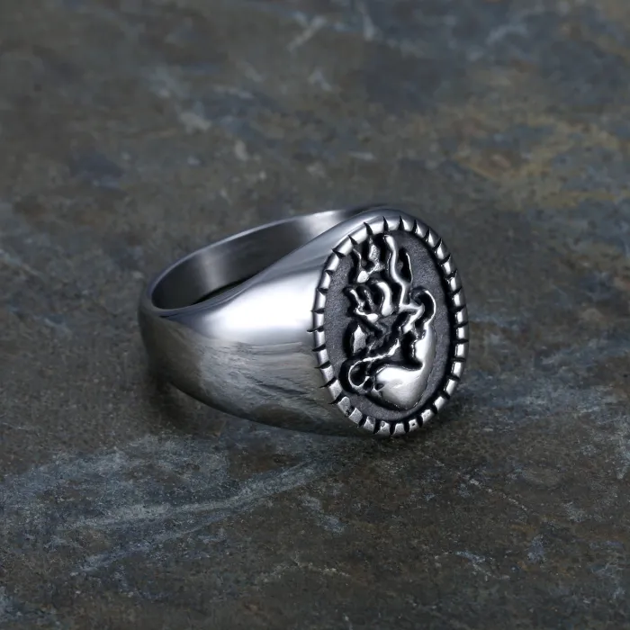 Sacred Heart Flame Ring – Unisex Titanium Steel Heartfire Symbol Band, Gothic Religious Style Jewelry Wholesale