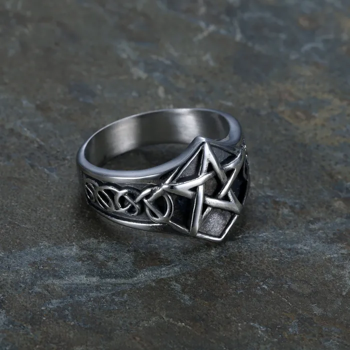 Pentagram Ring – Titanium Steel Gothic Star Symbol Ring for Men, Occult Style Jewelry Wholesale In Stock