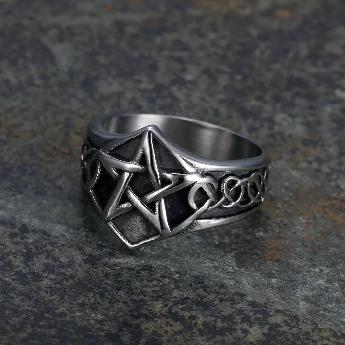 Pentagram Ring – Titanium Steel Gothic Star Symbol Ring for Men, Occult Style Jewelry Wholesale In Stock