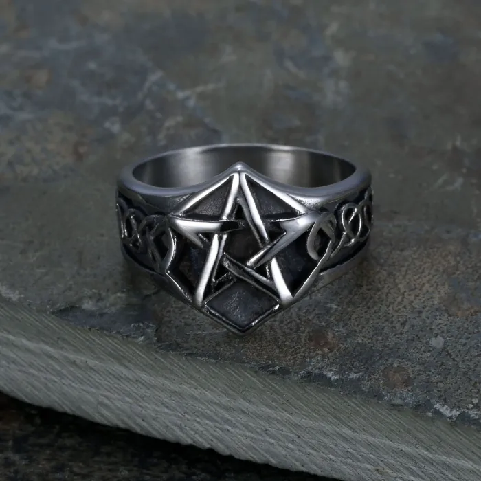 Pentagram Ring – Titanium Steel Gothic Star Symbol Ring for Men, Occult Style Jewelry Wholesale In Stock