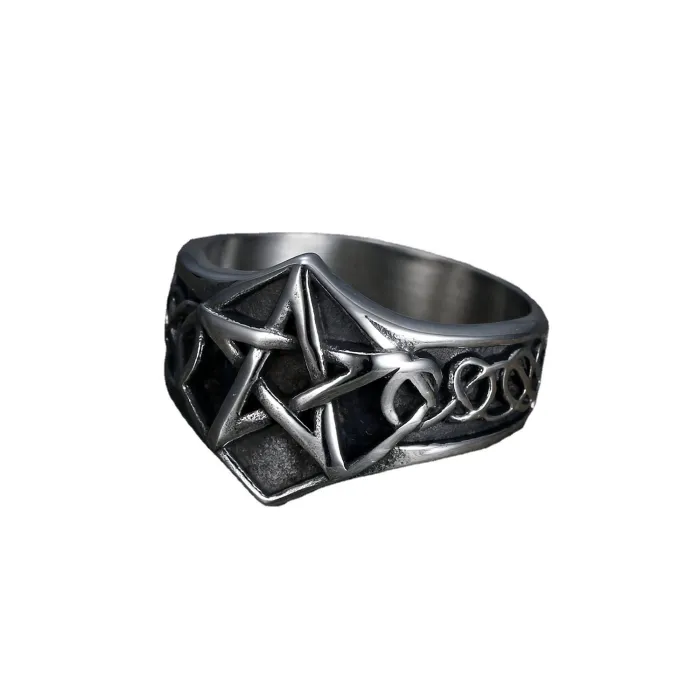 Pentagram Ring – Titanium Steel Gothic Star Symbol Ring for Men, Occult Style Jewelry Wholesale In Stock