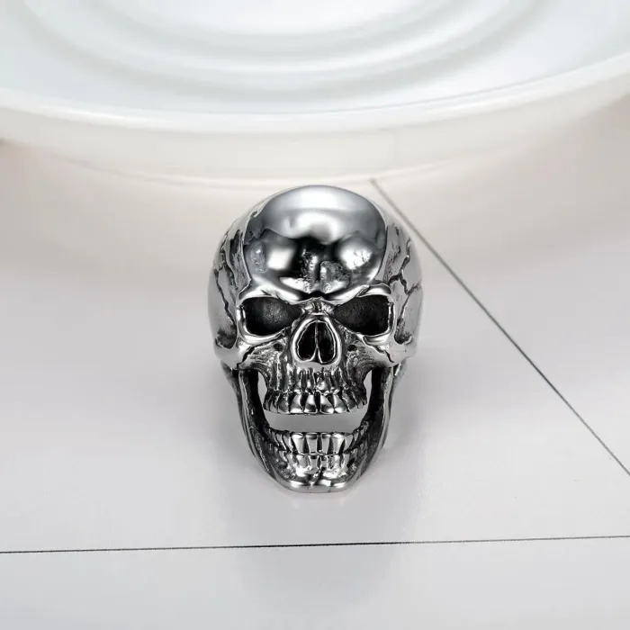 Polished Skull Ring – Titanium Steel Punk Style Men’s Gothic Band, Wholesale In Stock