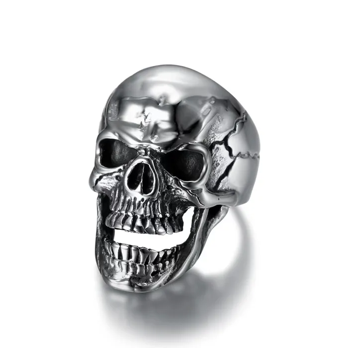 Polished Skull Ring – Titanium Steel Punk Style Men’s Gothic Band, Wholesale In Stock