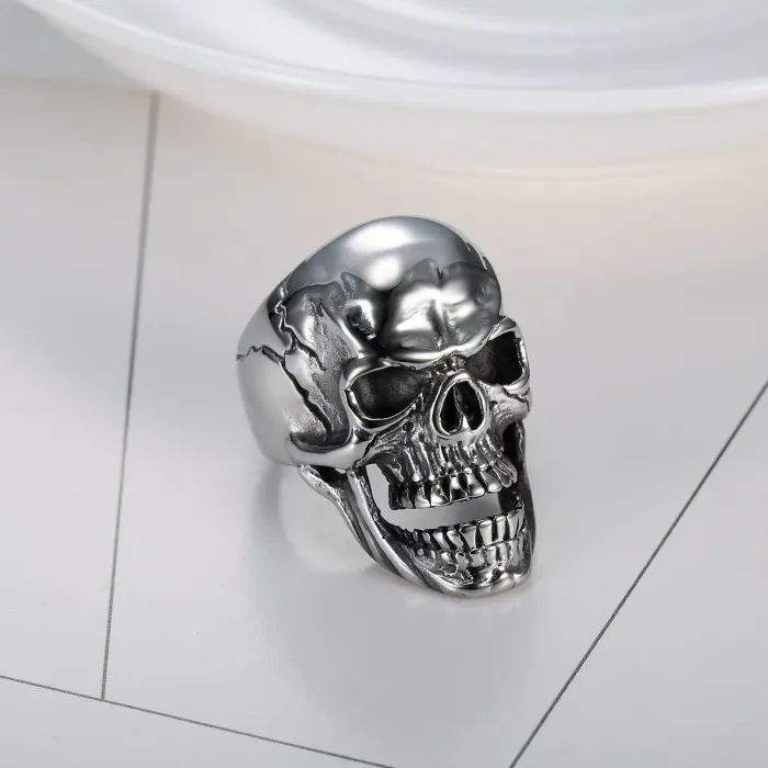 Polished Skull Ring – Titanium Steel Punk Style Men’s Gothic Band, Wholesale In Stock