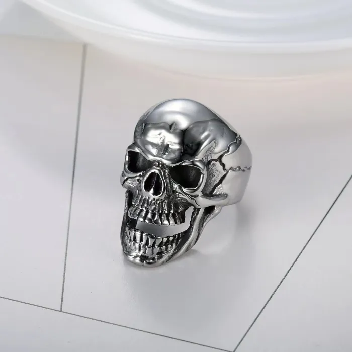 Polished Skull Ring – Titanium Steel Punk Style Men’s Gothic Band, Wholesale In Stock
