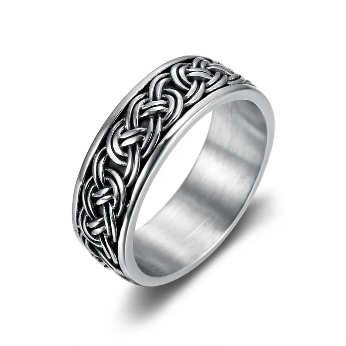 Minimalist Woven Texture Ring – Titanium Steel Braided Pattern Band, Unisex Fashion Jewelry Wholesale In Stock