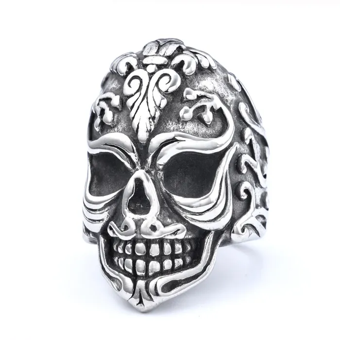 Engraved Skull Ring – Punk Style Stainless Steel Men’s Statement Jewelry, Wholesale & Dropshipping Available