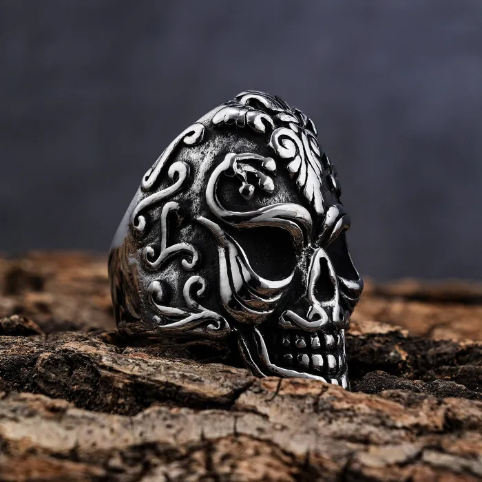 Engraved Skull Ring – Punk Style Stainless Steel Men’s Statement Jewelry, Wholesale & Dropshipping Available