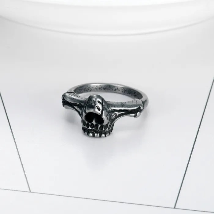 Mini Skull Ring – Vintage INS Style Titanium Steel Unisex Band, Trendy Gothic Jewelry Wholesale In Stock