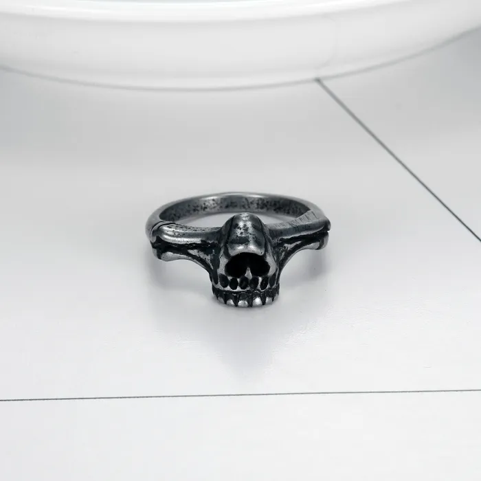 Mini Skull Ring – Vintage INS Style Titanium Steel Unisex Band, Trendy Gothic Jewelry Wholesale In Stock