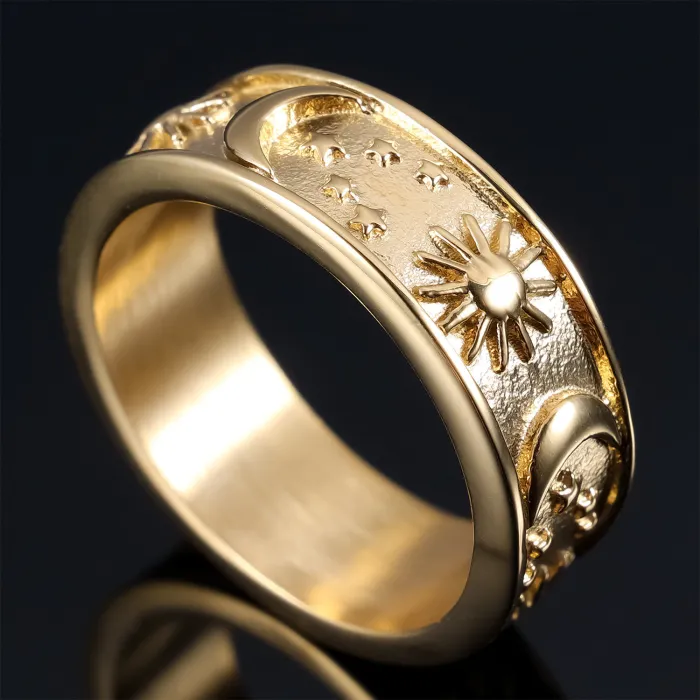 Celestial Ring – INS Style Sun Moon Star Titanium Steel Unisex Band, Trend Jewelry New Arrival Wholesale