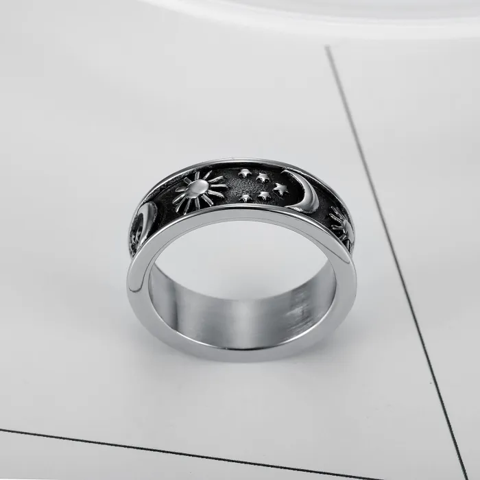 Celestial Ring – INS Style Sun Moon Star Titanium Steel Unisex Band, Trend Jewelry New Arrival Wholesale