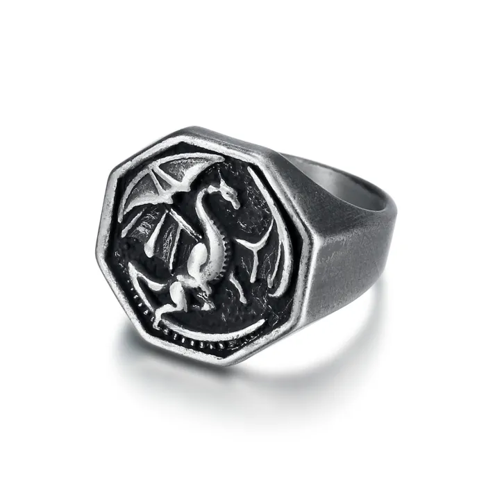 Dragon Throne Ring – Viking Biker Style Titanium Steel Men's Ring, King’s Mount Design, New Arrival Wholesale Jewelry