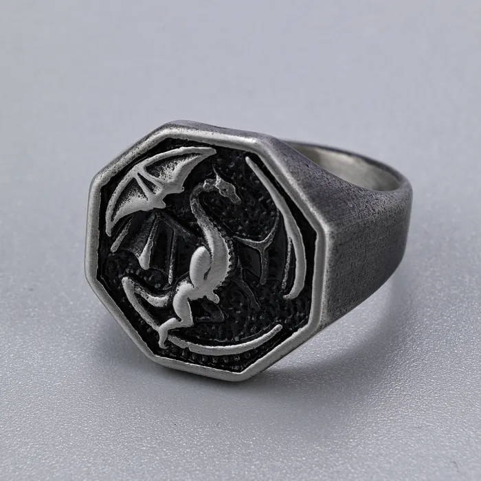 Dragon Throne Ring – Viking Biker Style Titanium Steel Men's Ring, King’s Mount Design, New Arrival Wholesale Jewelry