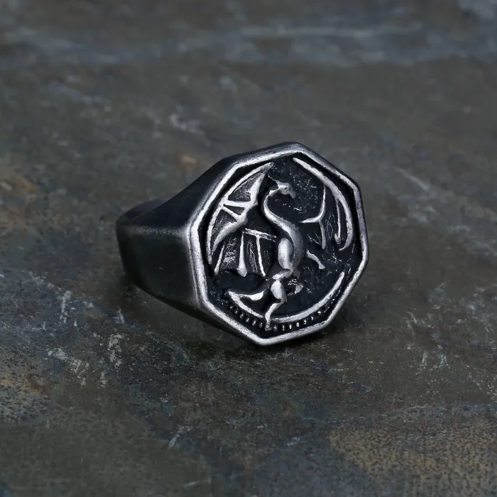 Dragon Throne Ring – Viking Biker Style Titanium Steel Men's Ring, King’s Mount Design, New Arrival Wholesale Jewelry
