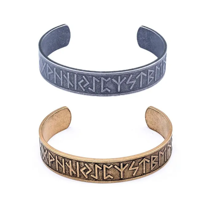 Viking Rune Cuff Bracelet – Retro Stainless Steel Norse Symbol Men’s Bangle, Nordic Jewelry Wholesale In Stock