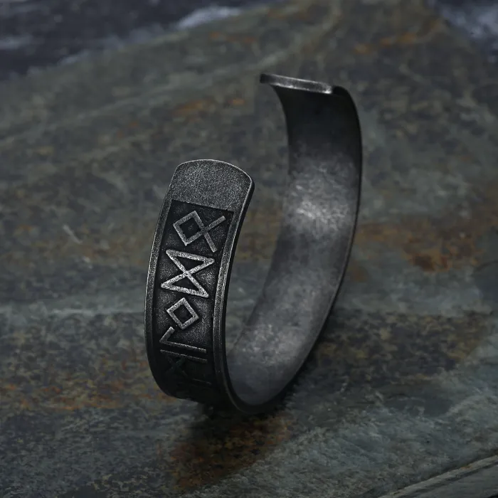 Viking Rune Cuff Bracelet – Retro Stainless Steel Norse Symbol Men’s Bangle, Nordic Jewelry Wholesale In Stock