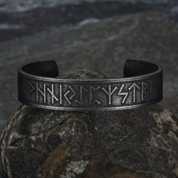 Viking Rune Cuff Bracelet – Retro Stainless Steel Norse Symbol Men’s Bangle, Nordic Jewelry Wholesale In Stock