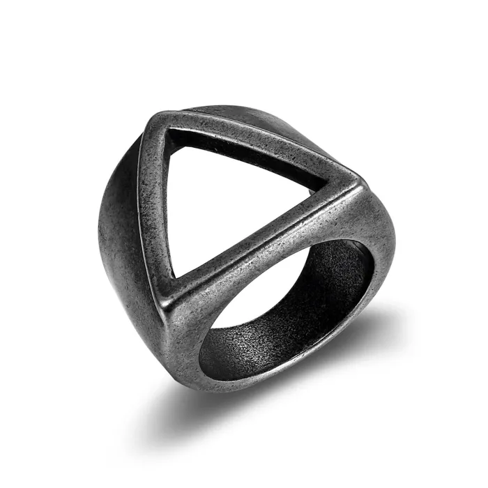 Geometric Triangle Ring – Hollow Cutout Titanium Steel Men’s Band, Minimalist Street Style Jewelry Wholesale
