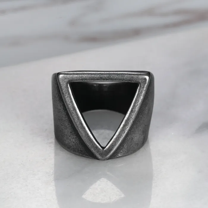 Geometric Triangle Ring – Hollow Cutout Titanium Steel Men’s Band, Minimalist Street Style Jewelry Wholesale