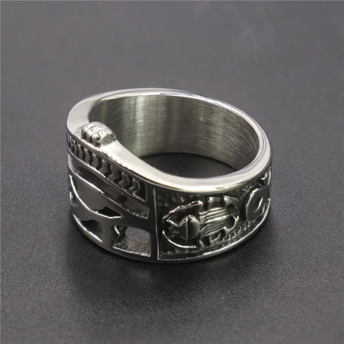 Eye of Horus Ring – Vintage Ankh Cross Stainless Steel Men’s Ring, Egyptian Symbol Jewelry Wholesale