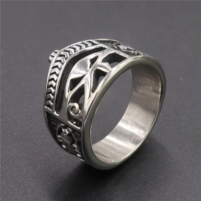 Eye of Horus Ring – Vintage Ankh Cross Stainless Steel Men’s Ring, Egyptian Symbol Jewelry Wholesale