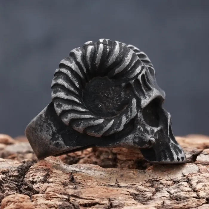 Ram Skull Ring – Vintage Gothic Ram Head Titanium Steel Men’s Ring, Punk Biker Jewelry Wholesale
