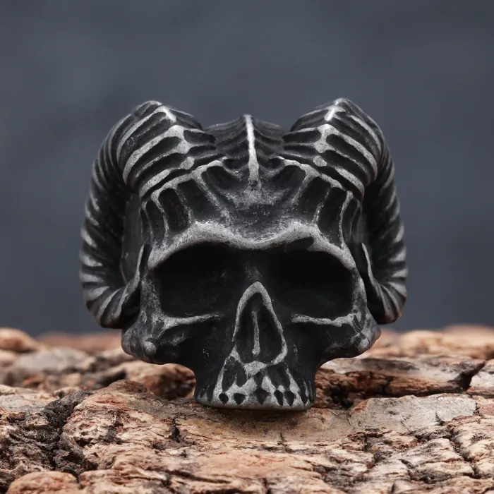 Ram Skull Ring – Vintage Gothic Ram Head Titanium Steel Men’s Ring, Punk Biker Jewelry Wholesale