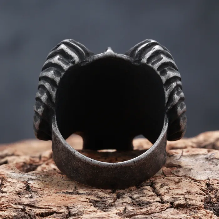Ram Skull Ring – Vintage Gothic Ram Head Titanium Steel Men’s Ring, Punk Biker Jewelry Wholesale