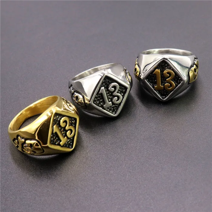 Lucky 13 Skull Ring – Biker Style Titanium Steel Unisex Band, Gothic Punk Stainless Steel Jewelry Wholesale