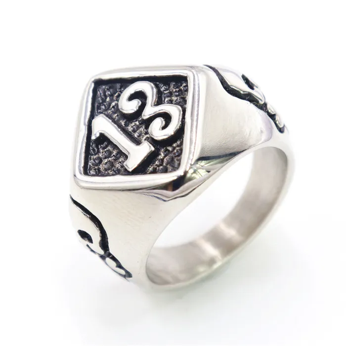 Lucky 13 Skull Ring – Biker Style Titanium Steel Unisex Band, Gothic Punk Stainless Steel Jewelry Wholesale