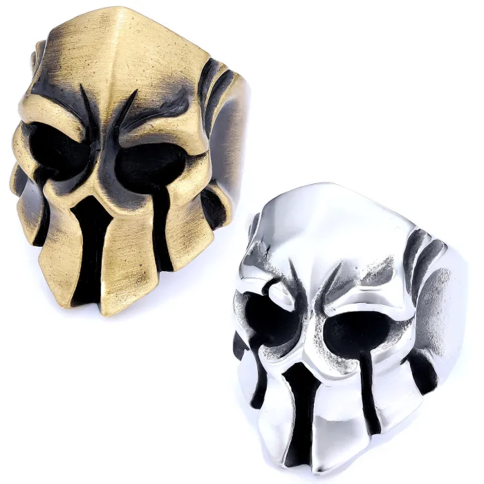 Spartan Skull Helmet Ring – Gothic Punk Warrior Mask Stainless Steel Men’s Ring, Vintage Biker Style Jewelry Wholesale