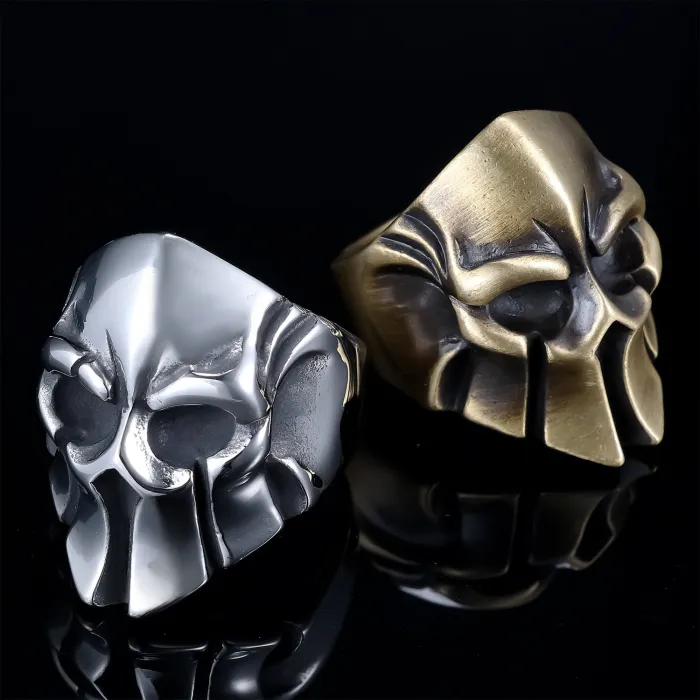 Spartan Skull Helmet Ring – Gothic Punk Warrior Mask Stainless Steel Men’s Ring, Vintage Biker Style Jewelry Wholesale