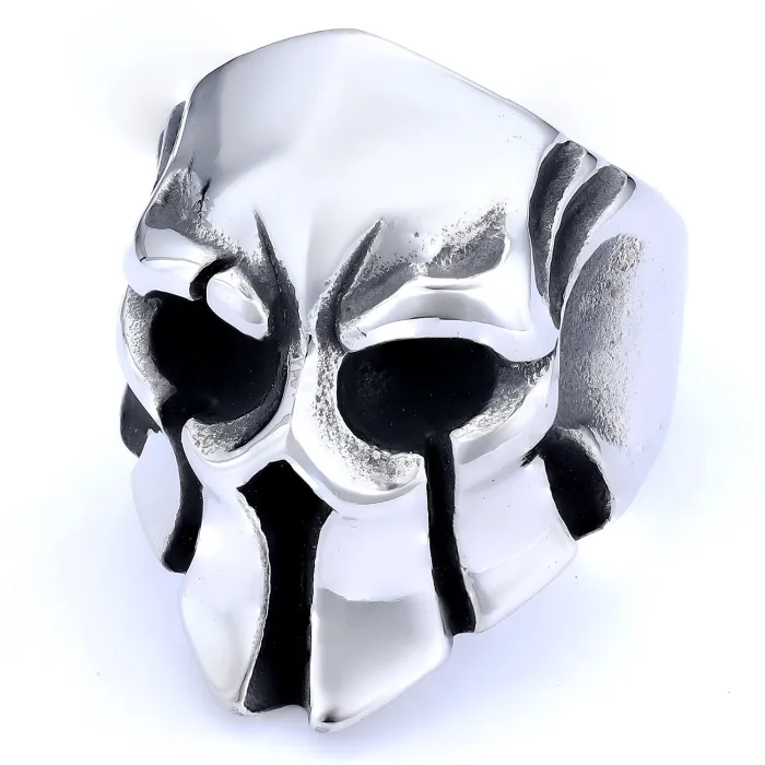 Spartan Skull Helmet Ring – Gothic Punk Warrior Mask Stainless Steel Men’s Ring, Vintage Biker Style Jewelry Wholesale