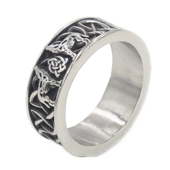 Viking Wolf Ring – Nordic Wolf Head Stainless Steel Men’s Ring, Norse Symbol Jewelry Wholesale