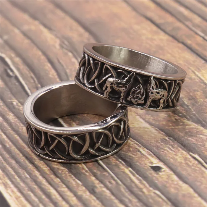 Viking Wolf Ring – Nordic Wolf Head Stainless Steel Men’s Ring, Norse Symbol Jewelry Wholesale