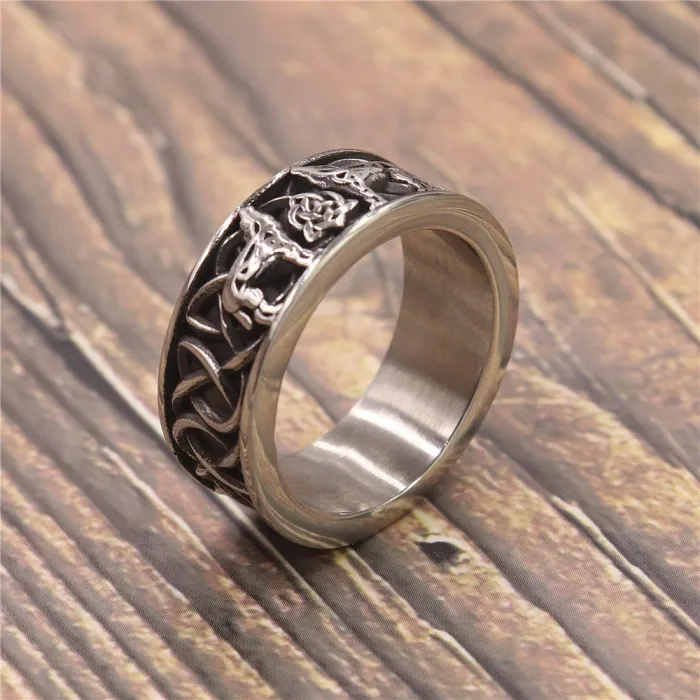 Viking Wolf Ring – Nordic Wolf Head Stainless Steel Men’s Ring, Norse Symbol Jewelry Wholesale