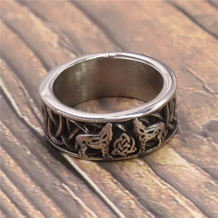Viking Wolf Ring – Nordic Wolf Head Stainless Steel Men’s Ring, Norse Symbol Jewelry Wholesale